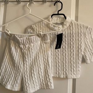 2 PIECE WHITE SHORTS SET